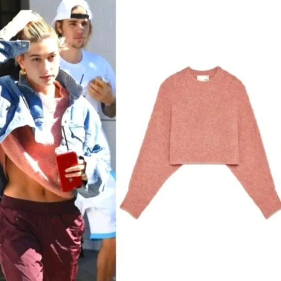 Aritzia Wilfred Free Lolan Alpaca Wool Oversized Cropped Sweater Rose Pink M - Picture 1 of 3